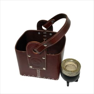 Porta Mate Cuero Bordo Con Mate